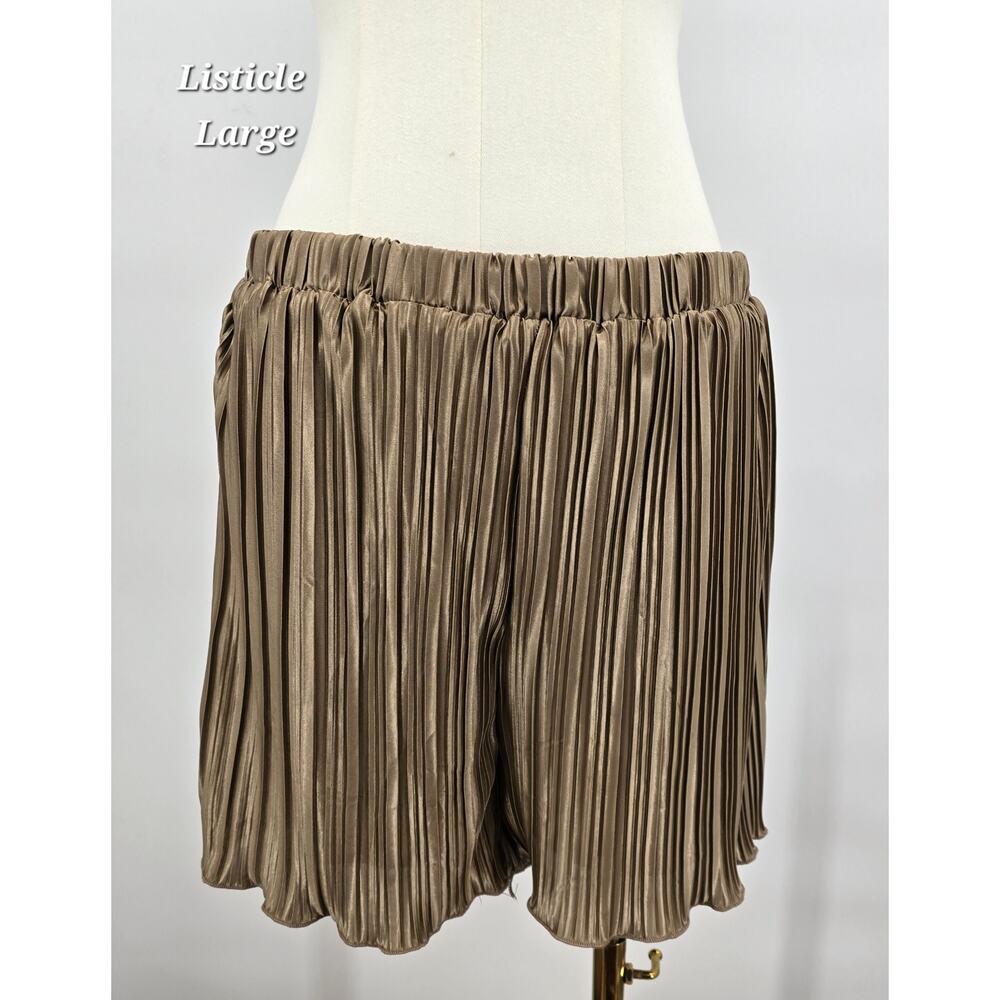 Listicle‎  Mushroom Brown Pleated Satin Shorts